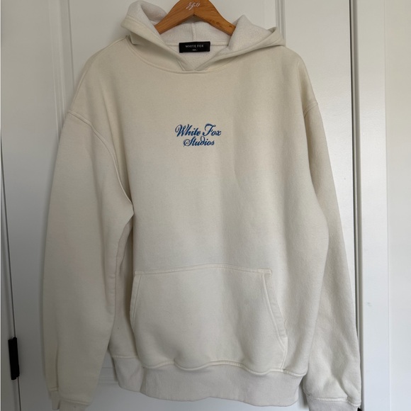 White Fox Boutique White Cream Hoodie Blue Logo Oversized Snow Color M/L - Picture 2 of 5